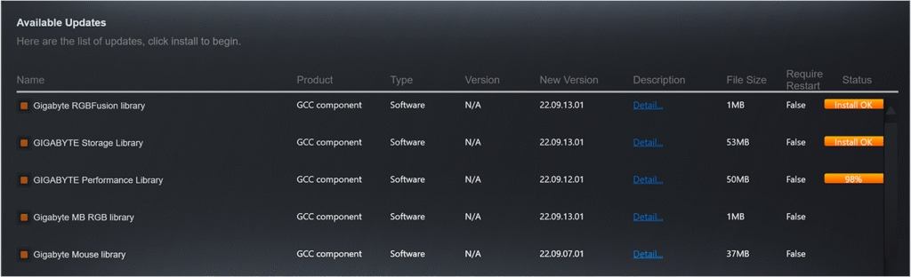 Gigabyte Control Center Update Center