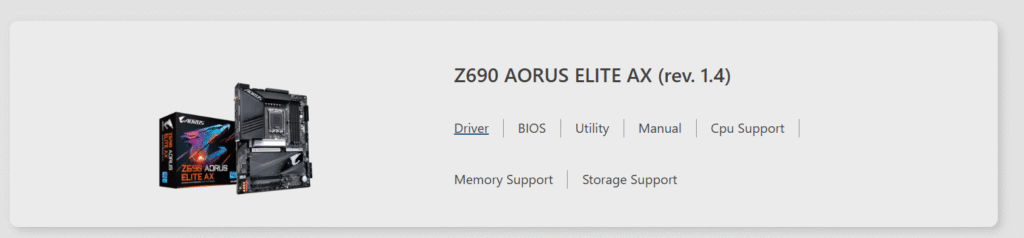 Gigabyte Driver Selection