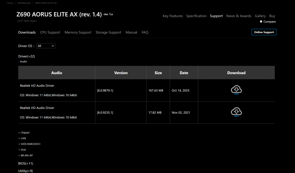 Gigabyte Driver List